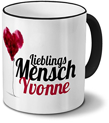 printplanet Tasse mit Namen Yvonne - Motiv Lieblingsmensch - Namenstasse, Kaffeebecher, Mug, Becher, Kaffeetasse - Farbe Schwarz