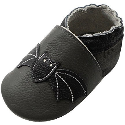YIHAKIDS Krabbelschuhe Baby Weiche Leder Lauflernschuhe Kleinkind Lederschuhe Hausschuhe Babyschuhe Lederpuschen Lernlaufschuhe Mokassins(Size M, Dunkelgrau Fledermaus, 6-12 Monate, 21/22 EU)