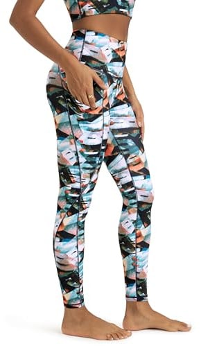 ODODOS Women's High Waisted Full Length Yoga Leggings with Pockets, 28 Inseam Tummy Control Non See Through Workout Athletic Running Yoga Pants, FineArt, Large