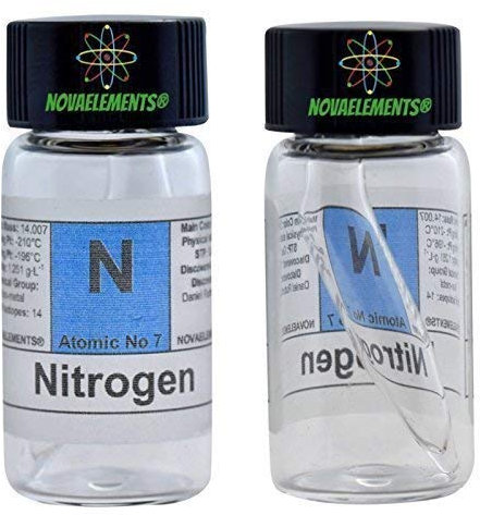 Nitrogen Element 7 N Gas 99% in Mini Flagon and Vial of Glass with Label
