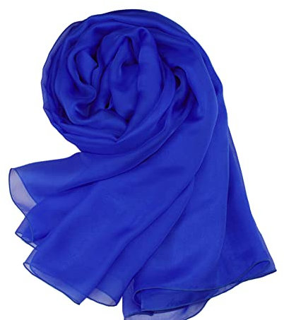 Forever Angel Luxus Damen Georgette Seidentuch 100% Seiden-schals Stola Halstücherr Königsblau Maße 78.7X25.6 / 200cmX65cm