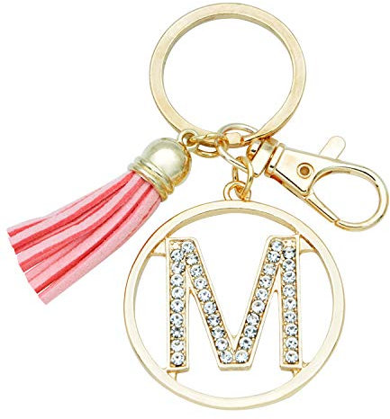 Buchstaben-Schlüsselanhänger für Frauen, börsen-Anhänger für Handtaschen, Kristall, Alphabet, Initialen-Anhänger mit Quaste - Gold - Large