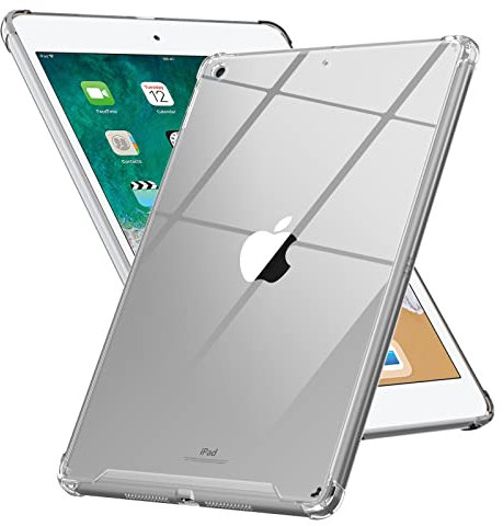 MoKo - Funda para iPad 9.7 (6th/5th Generation, 2018/2017), diseño de esquinas reforzadas con parachoques de TPU + cubierta transparente para panel duro antiarañazos para Apple iPad 9.7, transparente