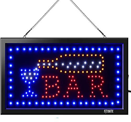 FITNATE LED Bar Sign, 48.5x25.5cm Business Advertisement Board, Electric Display with Flashing & Steady Light for Bars, Businesses, Walls & Windows