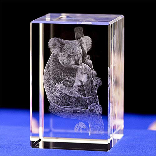 Kristallglas-Figur, Koalabär, 3D-Lasergravur, Kristall, Koalabär, Dekoration, Kunst, Tier, Kristallglas, Würfel, Gravur, Ornament, Koalabär, Skulptur, Geschenke mit Geschenkbox (50 x 50 x 80 mm)