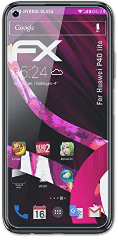 atFoliX Glasfolie kompatibel mit Huawei P40 lite Panzerfolie, 9H Hybrid-Glass FX Schutzpanzer Folie