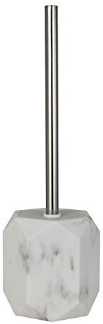EEMKAY® New Modern Marble Effect Resin Toilet Brush Holder & Chrome Handle Bathroom Decor 38cm M-19 - White