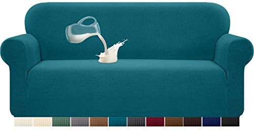 Granbest Stretch Wasserdicht Sofabezug 1 Stück Sofahusse Spandex Jacquard Elastische Couchbezug mit Anti-Rutsch-Schaumstoffe (3 Sitzer, Blaugrün)