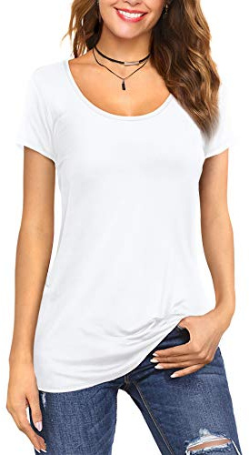 Florboom Women's Cotton Tunic Tops T-Shirt, Solid Color, Slim Fit, Short Sleeve, Longline with Classic Scoop Neck, Casual Shirt, Size S-XXL