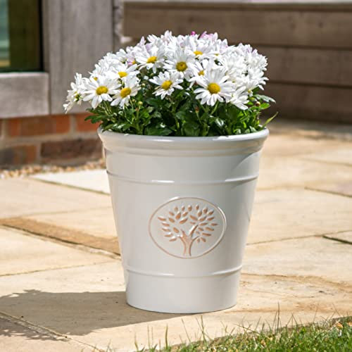Creekwood Blenheim Plant Pot Indoor – Off white – House Plants for Garden Decoration Outdoor Planter with Drainage Hole Modern Plastic Decorative Garden Plant Pots – Dia. 30cm