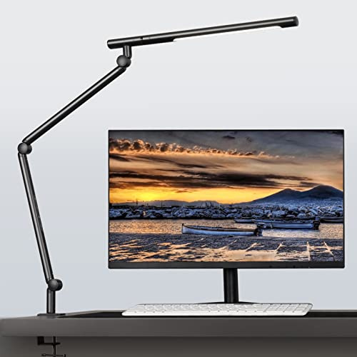 AmazLit Schreibtischlampe LED Schreibtischlampe Augenschutz,Klemmfuß,12W Tischlampe Schwenkarm Architektenlampe Stufenloses Dimmen & Farbtemperaturen, Büro Lamp Berührungssteuerung, Timing