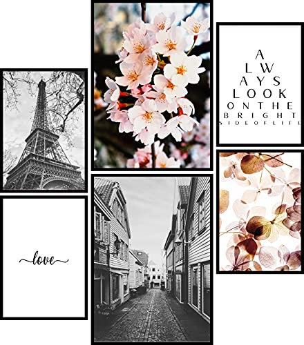 Urhome Poster Set Paris in Love A3 Bilder für Schlafzimmer Esszimmer Wohnzimmer Deko (2x A3 + 4x A4) Kunstdruck 6 teilig Wandposter Motive Bilderwand ungerahmt