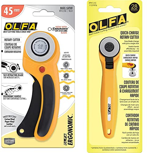 Olfa RTY-2DX Deluxe Rotary Cutter, 45 mm & 28mm Small Rotary Cutter, Yellow