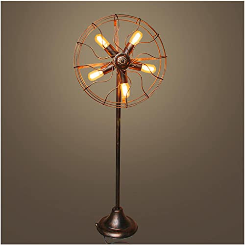 QIANGG Industrial Floor Lamp Retro Vintage Style Fan Design Iron Metal Tall Pipe Tap Standing Light Living Room Hallway Furniture