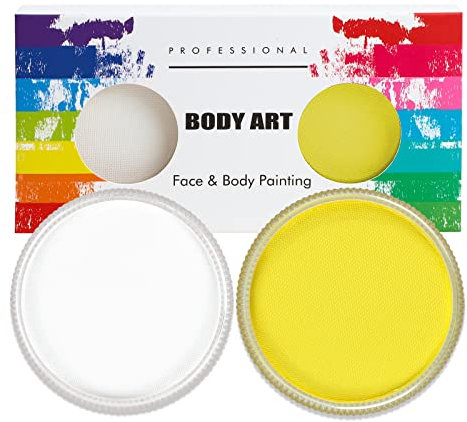 Pintura facial y corporal, 30g x 2 piezas, Set de Maquillaje de Fiesta, Pintura facial para disfraces, Blanco + amarillo