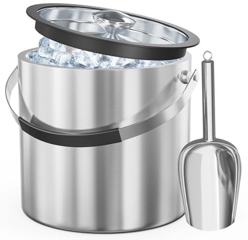 3.2L seau a glacon Isotherme Double paroi Seau à glaçons Incluse Pelle et Couvercle, seau a champagne seau a glace pour apéritifs Boisson Cocktails Bouteille Bar Anniversaires Fêtes