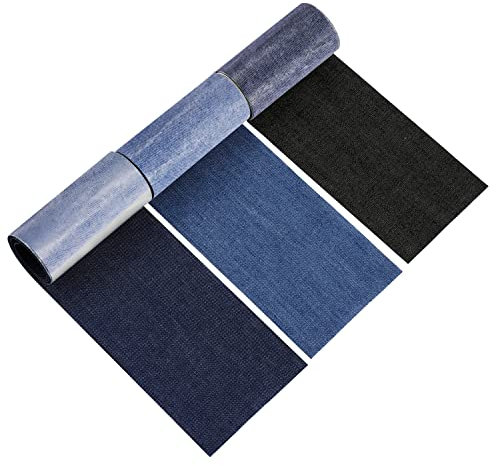 3 Rollen Jean Flicken zum Aufbügeln, 8 * 50cm Reparatur Patches Kleidung Selbstklebende Bügelflicken für Kinder Erwachsene(Dunkelblau, Hellblau, Schwarz)