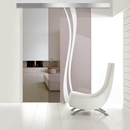 BOSS Porta Scorrevole in vetro modello PLAY 80x215 cm (60/80/90 cm) 8 mm, vetro Bronzo, Nano rivestito bianco, kit hardware complete (80x215 cm, DESTRA)