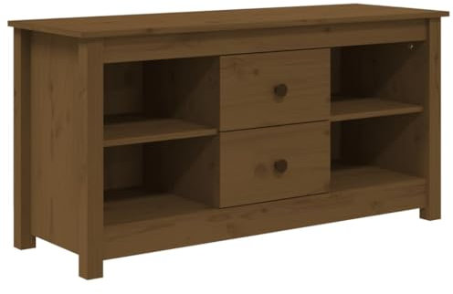 vidaXL Solid Wood Pine TV Cabinet with Ample Storage - Honey Brown Finished, Wooden TV Stand - Modern Design, Easy Assembly for Living Room, Bedroom