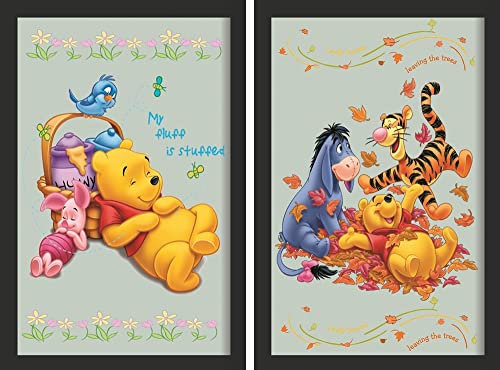 Set: 2 Spiegelbilder Winnie Pooh Kinderzimmer Deko 20x30 cm Wandbilder Hinterglasdruck mit Rahmen