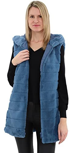 malito Damen Weste mit Kapuze | gerippte Weste aus Kunstfell | Teddyweste mit Zipper CR-1958 (petrol S)