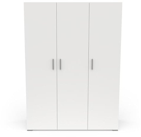 Armoire Dressing Avec Penderie Intemporelle 3 Portes 5 Etagères – Coloris Blanc Mat - 134,6 x 51,7 x 185,7 cm