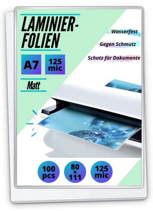 100 PREMIUM Laminierfolien DIN A7 - matt 2 x 125mic (250 mic) - beidseitig matt