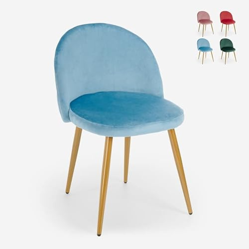 Produce Shop Moderner Stuhl Sessel Samt Küche Esszimmer Wohnzimmer goldene Beine Bert - Hellblau