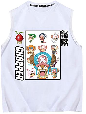 Sybnwnwm One Piece Tank Top Tony Tony Chopper 3D print Cosplay Workout Fitness Gym Gift for Men Boys White