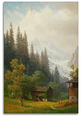 JAHER Albert Bierstadt Gemälde – (Alpen-Szene) Poster Kunstwerke Leinwand Zimmer Ästhetische Wandkunst Drucke Zuhause Moderne Dekoration Geschenke 60 x 90 cm