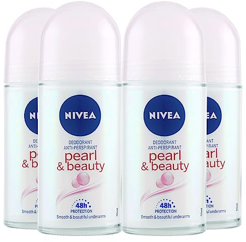 NIVEA Pearl & Beauty Deodorant Roll-On Antitranspirant 48h gegen schlechte Gerüche und Schweiß, Duft zarte Frische, langanhaltende Formel mit SkinActive Protection-Technologie - 4 Flaschen à 50 ml