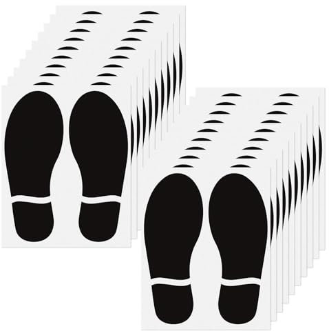 YIKIADA Schwarz Bodenaufkleber mit Schuhabdrücke-Muster 8 × 18 cm Vinyl Selbstklebend Bodenmarkierungen Abdruck Wasserdicht Boden Aufkleber 20 Blatt