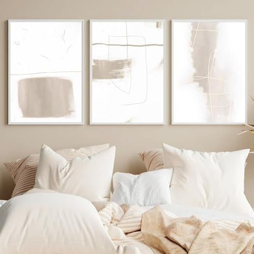 Abstrakte Boho-Kunst, minimalistische Linienkunst-Poster, neutrale Gemälde, Beige und Braun, nordische moderne Dekoration für Wohnzimmer, 40,6 x 61 x 3 Stück, ohne Rahmen