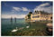 ARTLAND Wanddeko Leinwand Bilder Wandbild 120x80 cm Mediterran Landschaften Idyll Villa See Schwäne Gardasee Italien U4VM