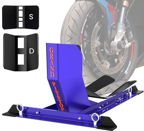 GRAND PITSTOP Cale de roue universelle pour Crusier, Sports et Dirt Bikes, support de moto robuste pour remorque, entièrement réglable, amovible, cale de roue pliable. (taille des pneus de 33 cm à 66