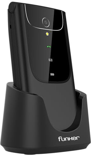Funker C150 Comfort 4G - Teléfono móvil 4G Volte de Tapa para Mayores, Teclas Grandes, fácil de Usar, botón SOS, USB-C, 3 memorias directas, 2000 contactos, Base Cargadora, Negro