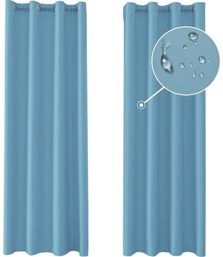 Ystyle Gardinen 2er Set, Thermovorhang Kälteschutz, Outdoor Vorhang Wetterfest Mit Ösen, Verdunkelungsvorhang, Vorhänge Blickdicht, Curtains Wohnzimmer, Thermovorhang Hitzeschutz, Hellblau