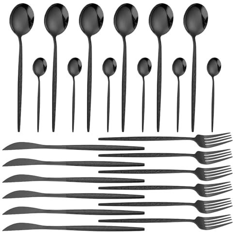 Irishom 24-teiliges Besteck-Set für 4 Personen, Edelstahl-Besteck-Set, Geschirr-Set inklusive Gabeln, Messer, Löffel, Besteck-Set für Zuhause, Küche und Restaurant-Party, spülmaschinenfest