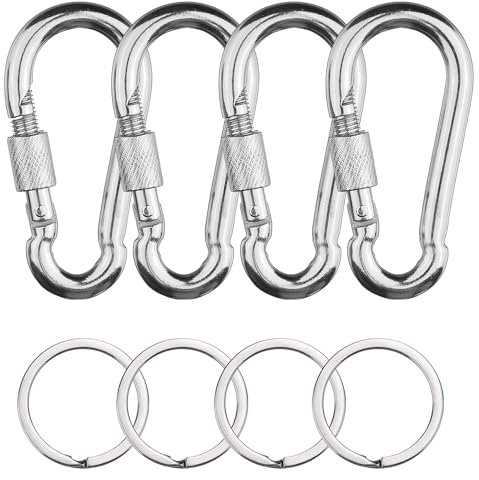 4 moschettoni M6 piccoli, in acciaio inox, moschettone a vite, moschettone, moschettone, moschettone, set di moschettoni, per accessori da campeggio