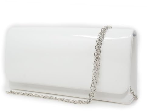 Pochette bianca vernice donna elegante cerimonia lucida elegante da ragazza signora borsa a mano piccola borsetta sera clutch bag giorno matrimonio autunno inverno 2024 2025 Ecopelle Bianco