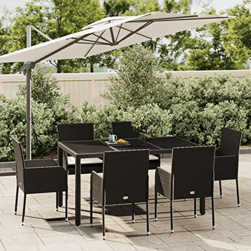 Gaseeto Rattan gartenmöbel Set 6 Personen Garten sitzgruppe 6 Personen Gartenmöbel Set 6 stühle mit Tisch Gartenmöbel Essgruppe Sitzgarnitur mit Kissen-Schwarz-7-tlg-3
