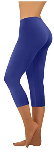 Keepink Capri-Yogahose für Damen, hohe Taille, Bauchkontrolle, 3/4-Länge, Workout, kurze Leggings, hohe Taille, Fitnessstudio, Lauf-Leggings, Strumpfhose, einfarbig, Sporthose, Activewear, 016 Blau,