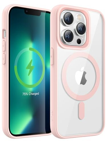 JETech Cover Magnetica per iPhone 13 Pro 6,1 Pollici Compatibile con MagSafe, Cellulare Paraurti Custodia, Solida Colore Opaco TPU Telaio, Anti-Graffio Retro Trasparente (Rosa)