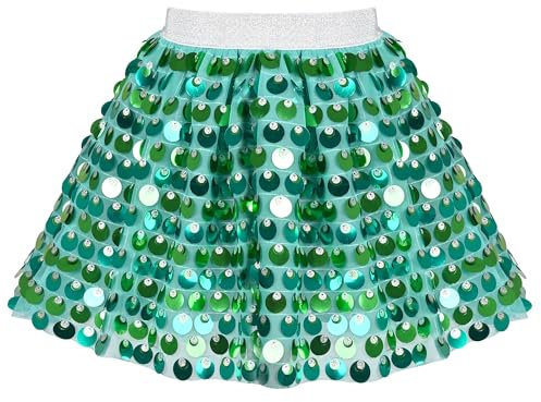 Mädchen Rock Grün Pailletten Meerjungfrau Funkelnd Mini Tutu Bauchtanz Party Gr. 110,Grüne Paillette,110