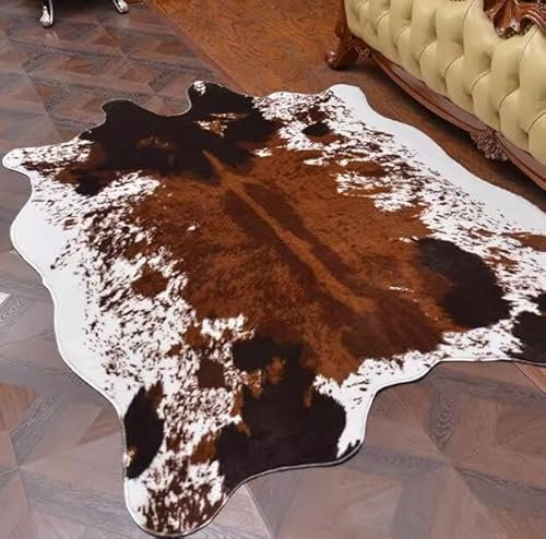 SYLUOQP Kunstfell Teppich Kuhhaut-Teppich Rutschfester Teppich aus Braunem Rindsleder für Wohn- und Schlafzimmer,200 * 140cm