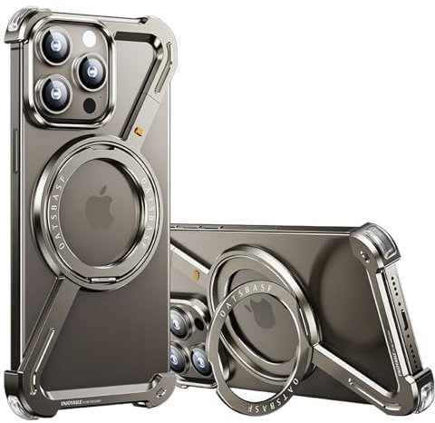 PANPHEN Minimalist Phone Case Compatible with iPhone 15 Pro Max, 360° Rotation Kickstand Aluminum Metal Frameless Design Bumper Z Case, Protective Shock Grade Shell, Natural Titanium