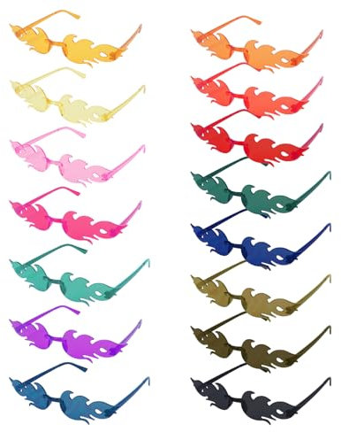 Zythrem 15 Pcs Flame Glasses Kids Party Sunglasses Multipack Rimless Colourful Flame Sungglasses Festival Glasses Funky Sunglasses for Women Men Party Hen Pool Party Decorative Adults & Kids