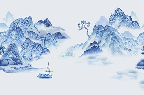 Papier Peint Panoramique L'Arbre Montagnes Bleues Papier Peint Chambre Adulte Papier Peint Panoramique Enfant Papier Peint Salon Décoratif Papier Peint Intissé 210x140cm