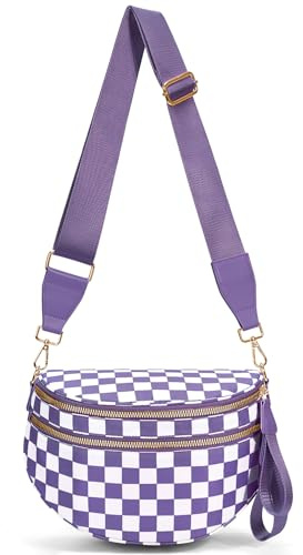 Hitotes Checkered Crossbody Bag Purse for Women Cross Body Bag Fanny Pack Belt Bag Sling Bag Checkerboard Shoulder Bag Bum Bag Hobo Bag