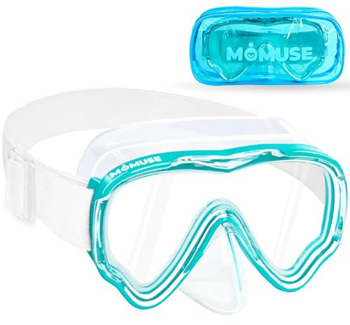 Taucherbrille Kinder mit Weichem Stoffband, MOMUSE Kinder Schwimmbrille mit 3D Nasenabdeckung, Tauchmaske Antibeschlag & Bruchsichere Linse, Schnorchelmaske für Jungen Mädchen 4-14 Jahr